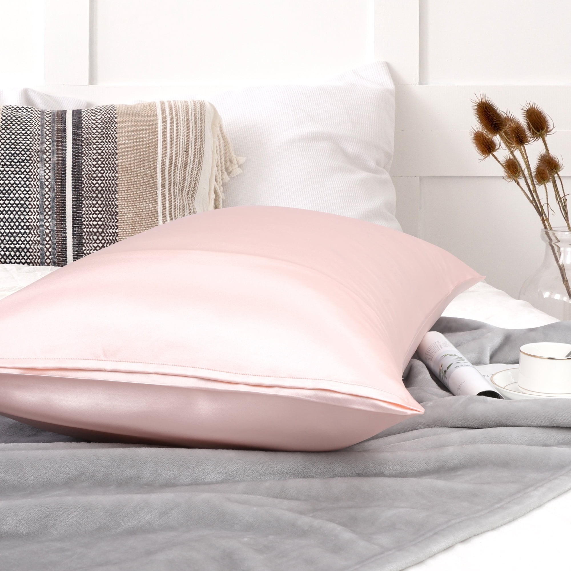 PiccoCasa 25 Momme Silk Pillowcases for Hair and Skin 3 Pieces Pillow Covers Pink Standard/20"x26"