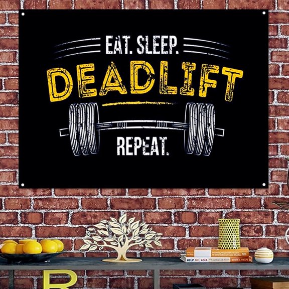EAT. SLEEP. DEADLIFT REPEAT - Motivational Quotes Gym Posters - Classroom Office Wall Art Banner Canvas Painting - Inspiring Teens Fitness Learning Work Decor Flag 38" x 57"