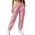 thumbnail image 2 of XRoczxe Women Elastic Waist Cargo Jogger Sweatpants Drawstring Cuff Draped Wrinkle Resistant Soft Warm Casual Street Trousers Multi Solid Fashion Colors, 2 of 2