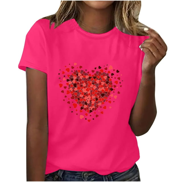 Chemises à Manches Courtes pour Femmes Adulte Mode Manches Courtes Col Rond Saint-Valentin Imprimé Blouse Décontractée T-Shirt Hauts Chemise Femmes Blouses à Manches Courtes Femmes Hauts à Manches Courtes