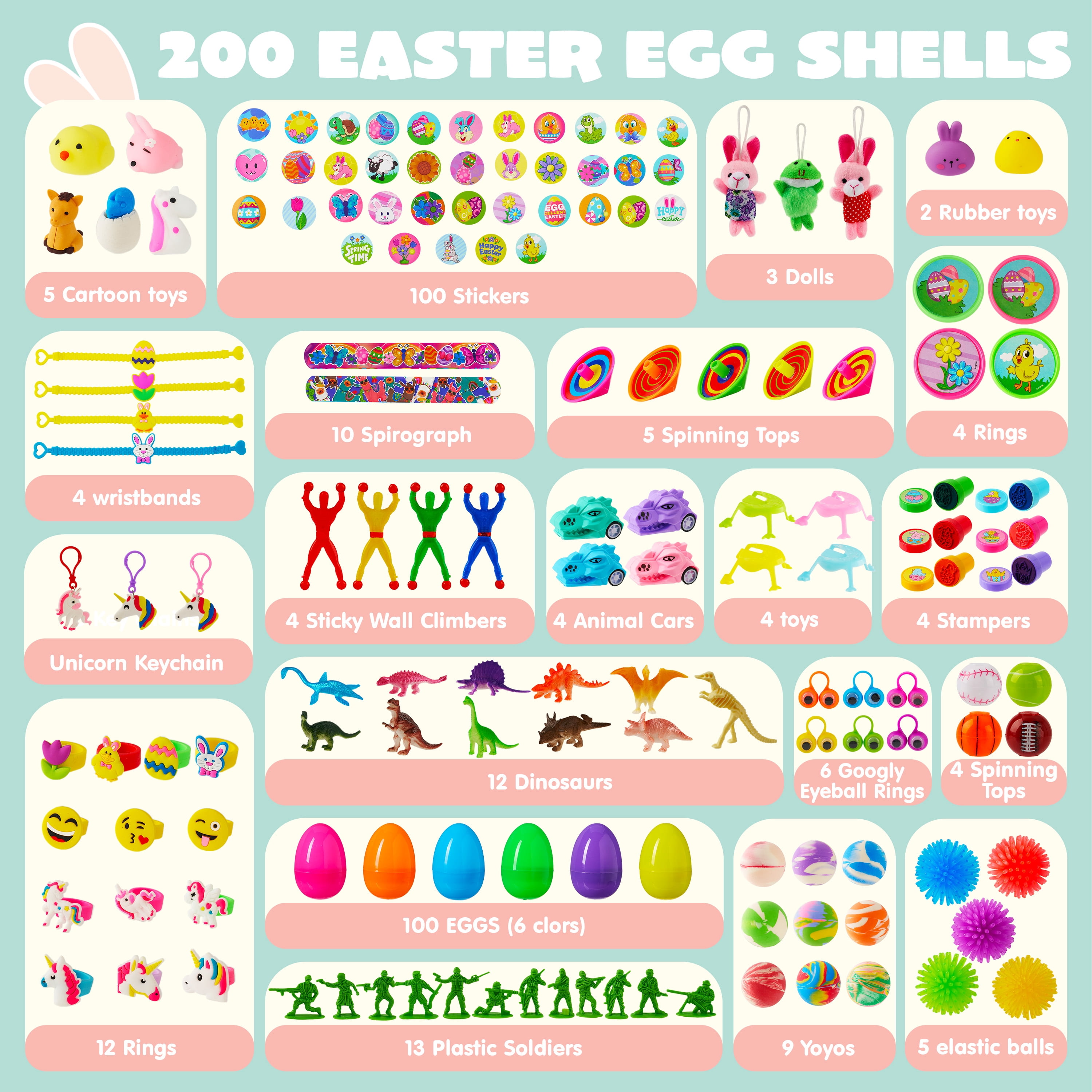 Joyfy 200 Packs Prefilled Easter Egg,Easter Egg with Toys Inside,Easter Basket Stuffers for Kids Easter Basket Classroom Exchange Toddler Boys Girls