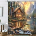 thumbnail image 3 of Rustic Cabin Shower Curtain for Bathroom, Country Lodge Bass Fish Lake Fishing RV Shower Curtain, Funny Farmhouse Hunting Camp Forest Nature Art Fisherman Shower Curtain with 12PCS Hooks,70X70IN, 3 of 5