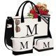 thumbnail image 1 of YOOLIFE Bolsa de lona con inicial y bolsa de maquillaje, regalos de cumpleaños personalizados para mujeres, mamá, hija, hermana, amigas, maestra, regalos de boda para dama de honor, 1 of 5