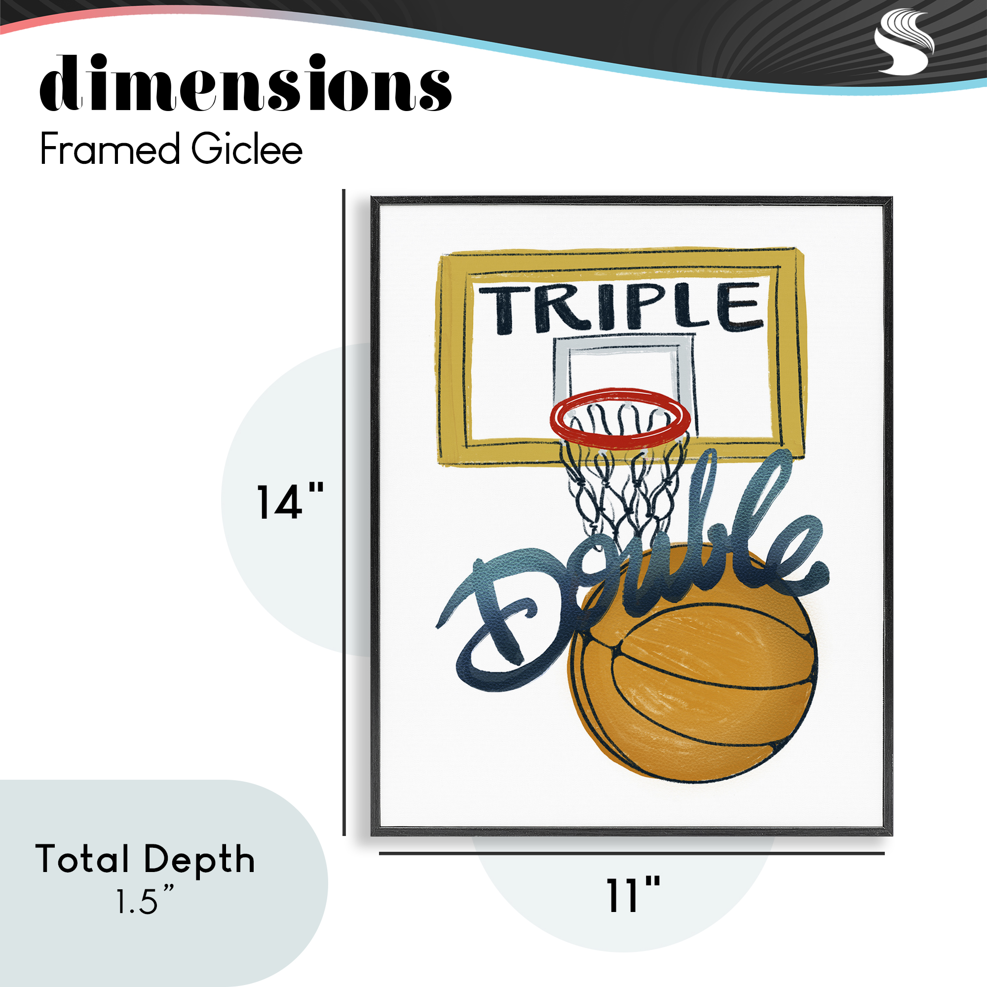 Triple Double Basketball Black Framed Giclee Art, design by Connie Summers