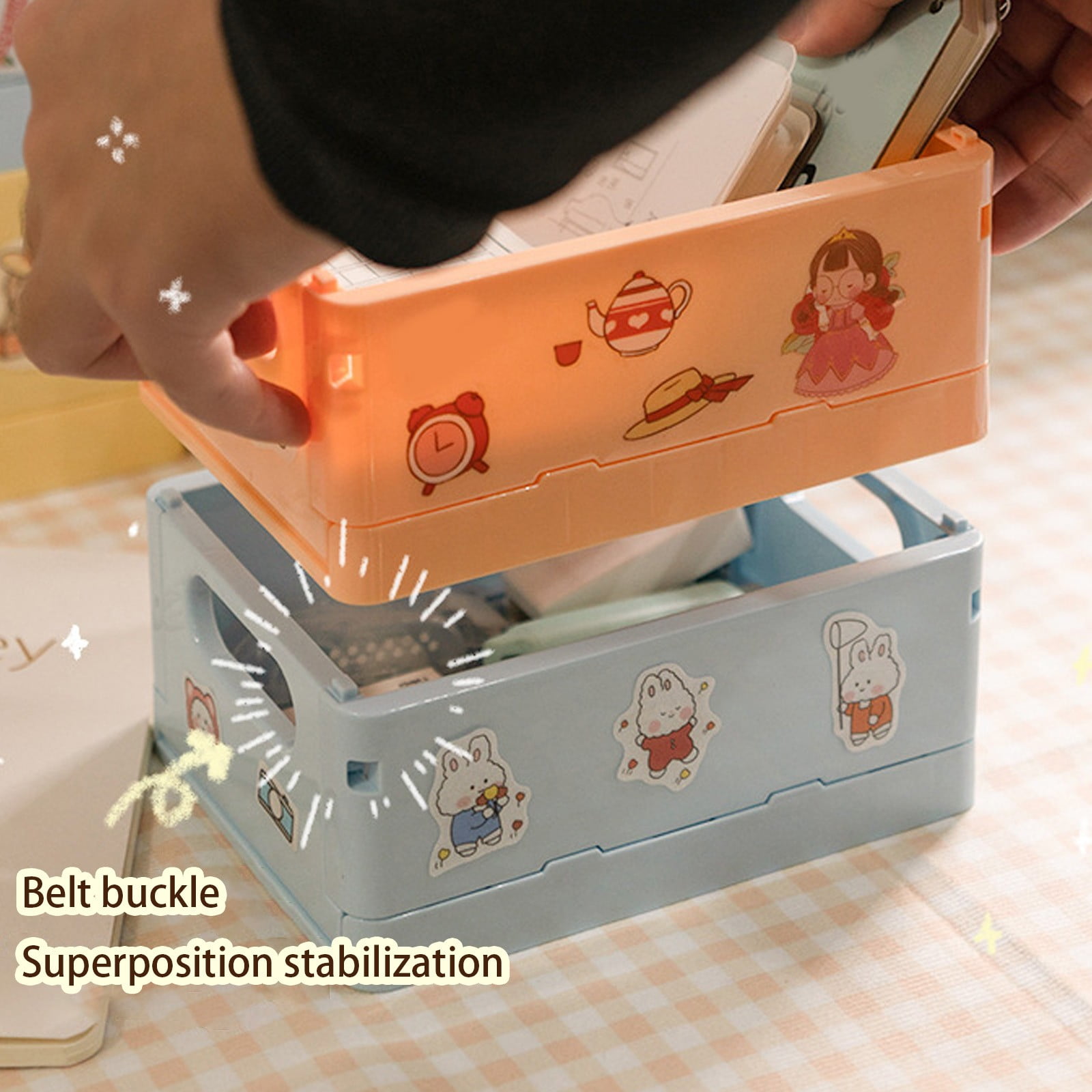 Rovga 2PCS Desktop Folding Storage Basket Office Simple Book Snacks Toy Storage Basket Dormitory Makeup Storage Box