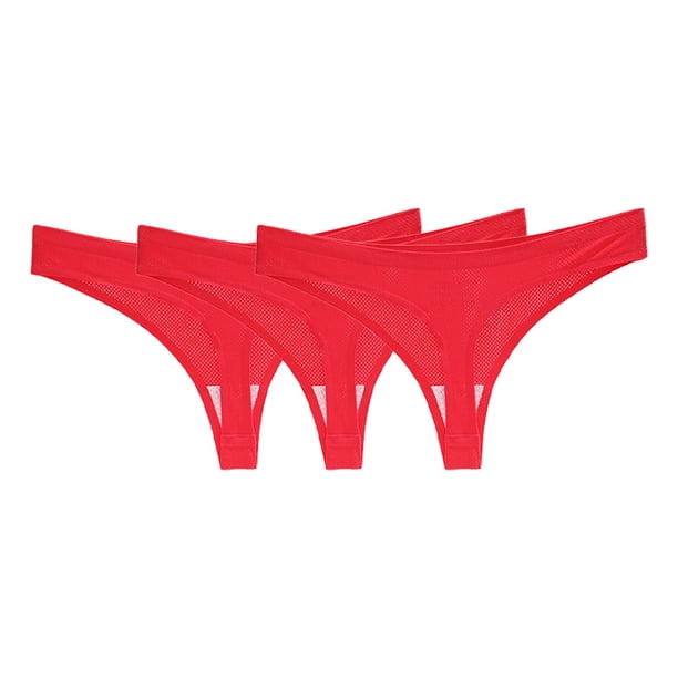 Gibobby Verano calzoncillos adelgazantes Paquete de 3 ropa interior deportiva transpirable sin costuras de color sólido para mujer Tanga de cintura media para mujer(Rojo, L)