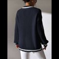 thumbnail image 4 of Suéter Holgado de Punto A Rayas de Larga para Mujer, Estilo Preppy, para Otoño e Invierno, con Cuello en V Azul Oculto S, 4 of 8