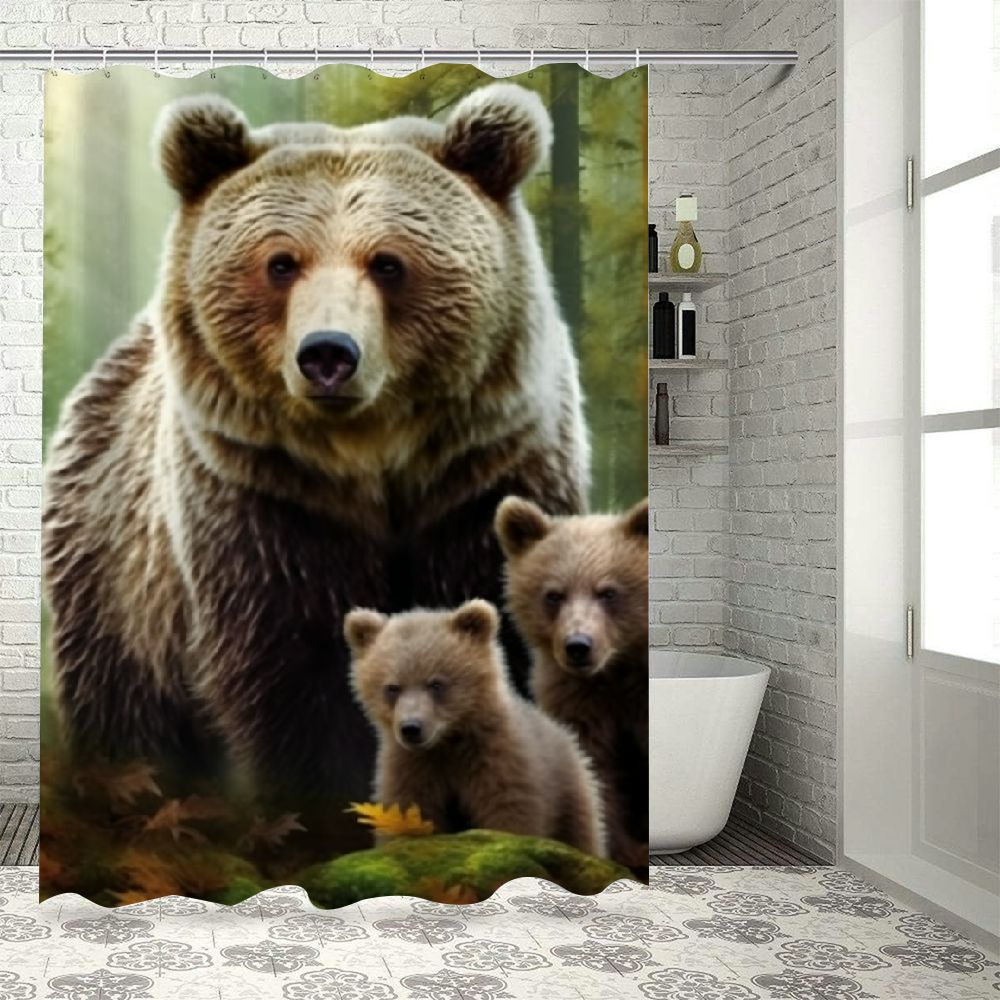 SHERONV Bear Cubs Forest Bathroom Decor Set with Hooks, Colorful Luxurious Graphic Print Polyester Fabric Washable Shower Curtain for Bathroom Decoration, 100% Waterproof, HD Digital Print 69"x72