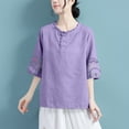 thumbnail image 4 of fatyb Plus Size Linen Shirts Embroidery Short Sleeve Button up Vintage Tops Casual Boho Blouses for Women, 4 of 7