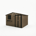 thumbnail image 6 of LuckyNote 10x8 FT Heavy Duty Metal Shed, Brown Black, Garden Storage with Window & Flower Rack, Lockable Double Doors, for Backyard, 6 of 14