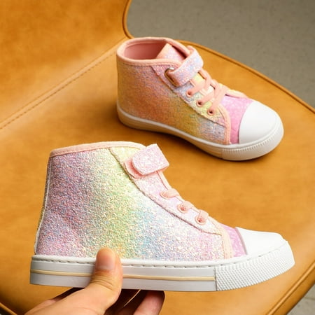 Kushyshoo Glitter Rainbow Toddler High Top Girls Sneakers Kids Walking Shoes 2M