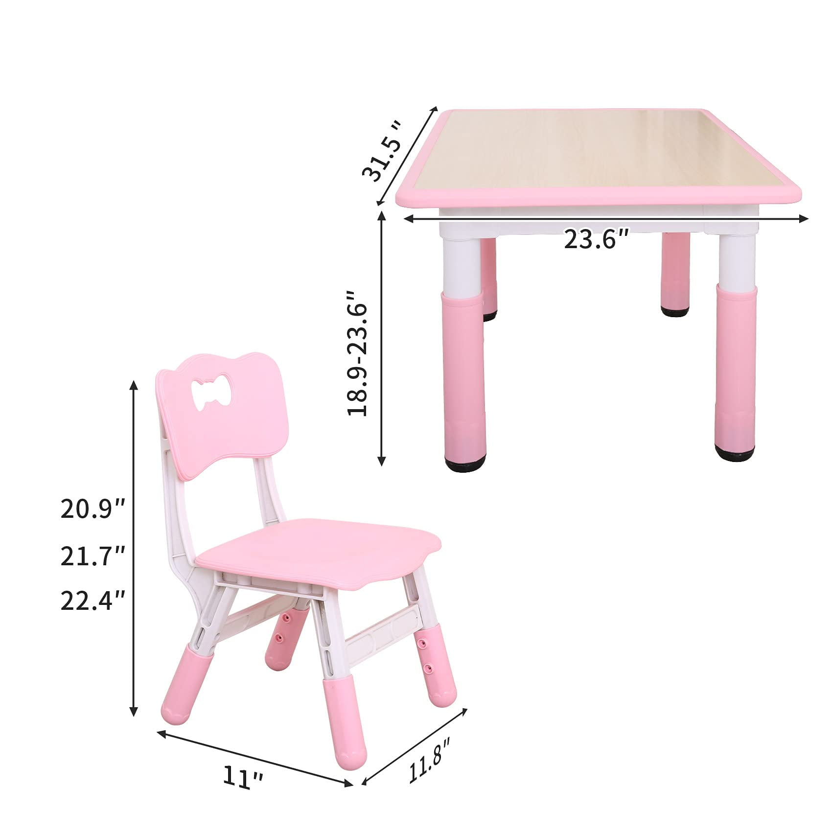 UNICOO® Kids Table and 2 Chairs Set, Height Adjustable Toddler Table and Chair Set, Easy to Wipe Arts & Crafts Table, Suitable for Ages 2-8, Toddler Table and Chairs (BY-60-MP)