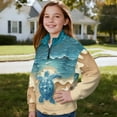 thumbnail image 4 of COEQINE Girls Quarter Zip Sweatshirt Pullover, Loose Fit Long Sleeve Fall Tops with Collar, Soft Polyester Fashion Top for Ages 5-6 Machine Washable, Sea Turtle Beach, 4 of 7