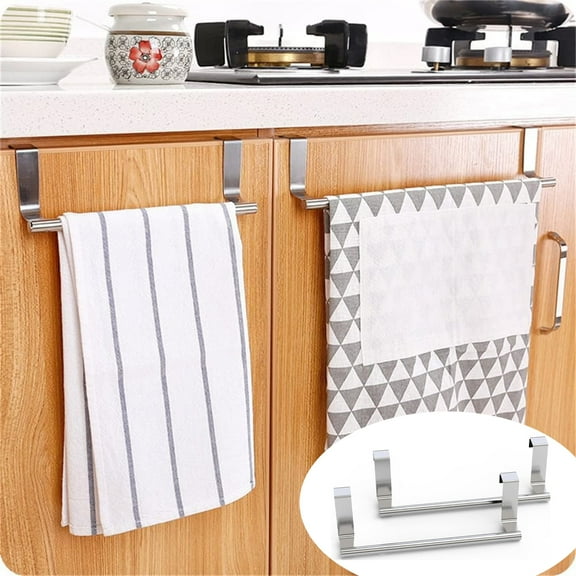 Stainless Steel Towel Rack for Universal Fit on Over Cupboard Doors, GIXUSIL Bathroom Towel Holder Stand Kitchen Cabinet Door, Hanging Organizer Shelf Wall Mounted Towels Bar (2 Pcs)