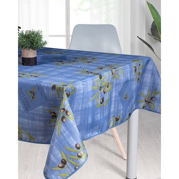 Provence Olive Blue100% Polyester, Stain Resistant Tablecloth 137 x 59 inch