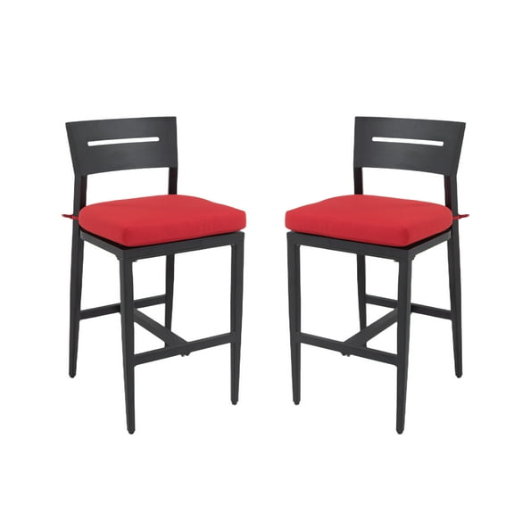 Modern Bar Stools 2PC Aluminum Ergo Backrest Weather-Resistant Sunbrella Cushion