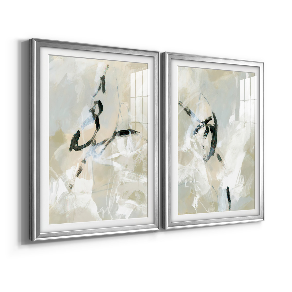 Wexford Home Scribble Veil I Premium Framed Print, 22.5" x 30.5" - Ready to Hang, Silver (Set of 2)