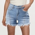 thumbnail image 2 of Women's High Waisted Stretchy Denim Shorts for Casual Outings - Comfortable Distressed Hem Design for Spring and Summer Wear Soft Cropped Jeans,Color:Light Blue,Size:L, 2 of 5