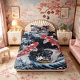 thumbnail image 4 of Manfei Japanese Koi Moon Twin Sheet Sets for Girls, Night Wave Bedding, Blue Red 3pcs, 1 Flat Sheet, 1 Fitted Sheet and 1 Pillowcase, 4 of 6