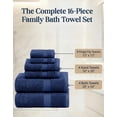 thumbnail image 6 of LANE LINEN 16 Pc Towel Set for Bathroom - 100% Cotton, Thick & Luxuriously Soft, Machine Washable - Navy, 6 of 9