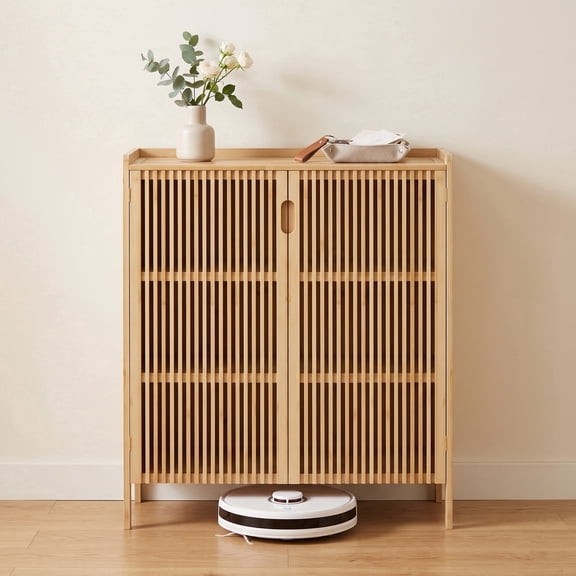 Wisucart Bamboo Shoe Storage Cabinet with Doors, 5-Tier Shoe Organizer for Entryway, Natural