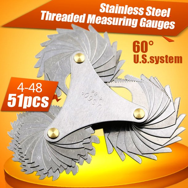 Calibrador de medición de rosca de acero inoxidable, paso de tornillo americano, calibre de medición de rosca de 60 grados, 4-48