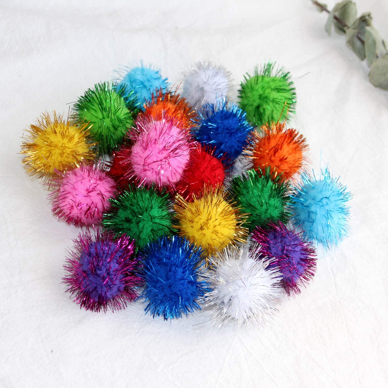 100pcs Fluffy Craft PomPoms Balls 8-Colors Tinsel Pom Poms Cat Dog Toys 