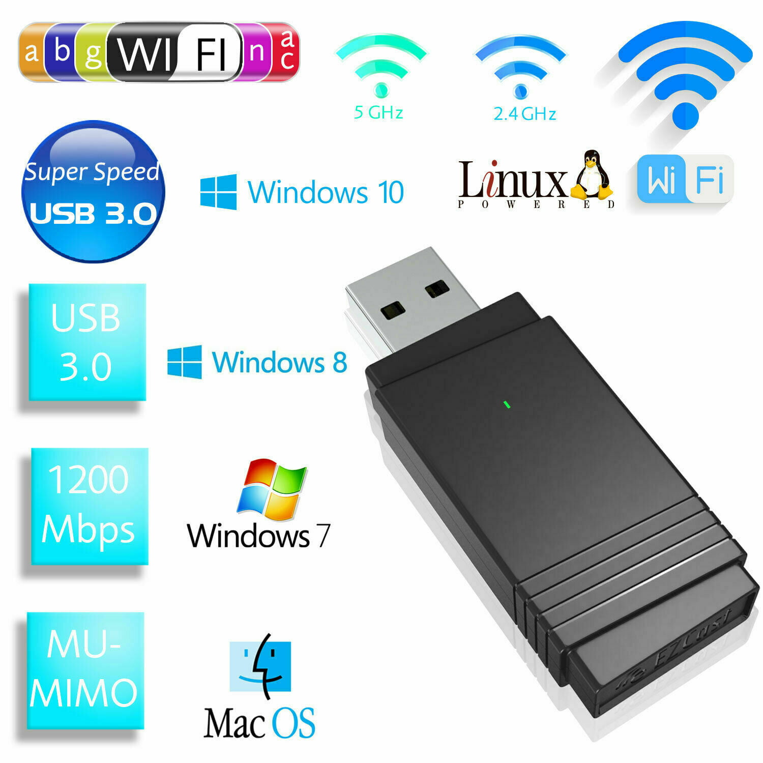 Ezcast Wireless USB WiFi Adapter 5G/2.5G USB Bluetooth 4.2 Dual Band NEW 
