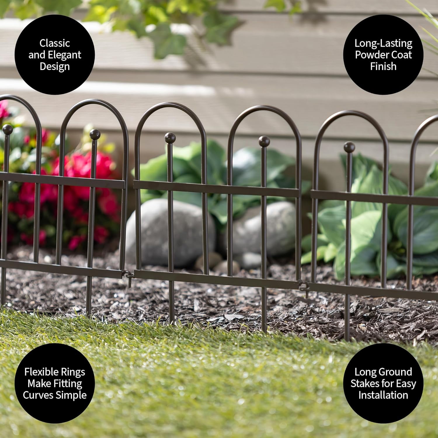 Iron Garden Fence Edging for Flower Bed, Yards, Lawn | Decorative Gunmetal  | .5 ft Fencing