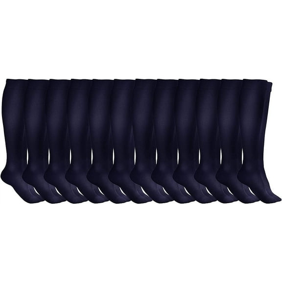 Yacht & Smith 12 Pairs of Womens Knee High Socks, Cotton, Flat Knit, Solid Colors (Navy)