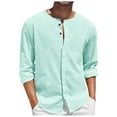 thumbnail image 1 of Camisa informal de playa de manga larga con botones para hombre, de algodón y lino, para el verano - Color liso, corte holgado, para todas las estaciones, 1 of 8
