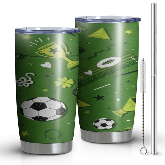 Insulated Coffee Mug with Lid and Straw, Football Insulated 20 oz Cup for Water Wine Beer Thermal Cups Gift for Women Men Friends Wife