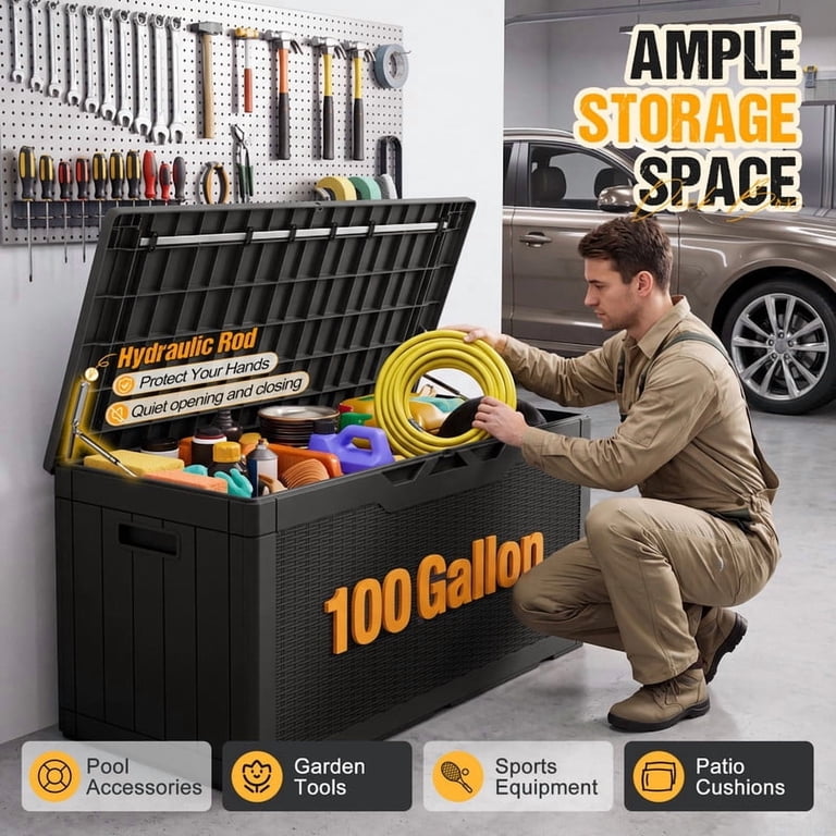 Homall 100-Gallon Plastic Resin Deck Box, Black photo 2