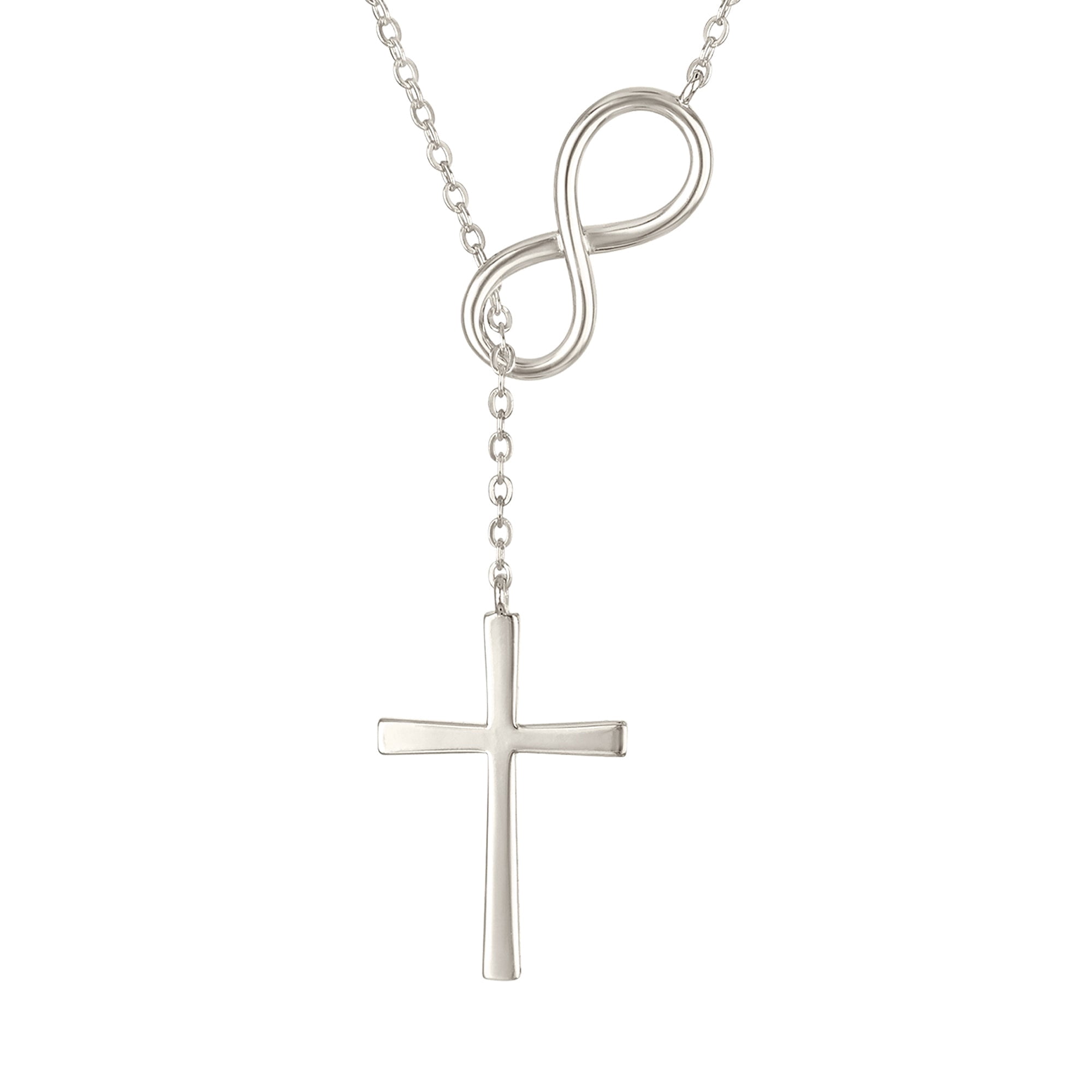 CLEOPIA 925 Sterling Silver Infinity Cross Necklace – Modern Eternal Love Loop Pendant, Dainty Symbolic Faith Jewelry for Her with Adjustable Chain (Rhodium Plated)