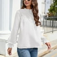 thumbnail image 4 of tklpehg Womens Tops Lightweight Loose Fit Blouse Ladies Tops Crewneck Classic Solid Colors Comfortable Long Sleeve Shirts Casual Tee Shirt White M, 4 of 7