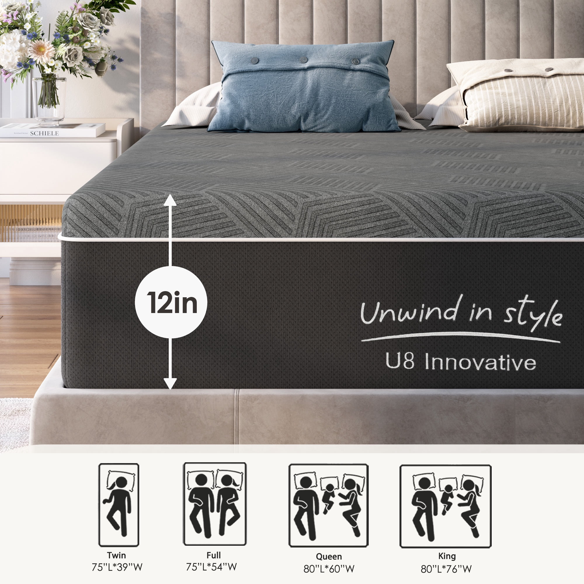 Full Mattress, Holaki 12" Memory Foam Mattress Full Size Bed in a Box, Green Tea Bamboo Charcoal Gel Foam with Removable Cover for Pressure Relief, Medium Firm, CertiPUR-US Certified