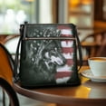 thumbnail image 3 of Kuiaobaty American Flag Wolf Print Crossbody Bag for Women, Medium Size Vegan Leather Messenger Handbag Crossbody, Large Capacity Sling Purse with Adjustable Strap for Travel, 3 of 7