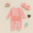 thumbnail image 2 of Okbabeha Im New Here Newborn Outfit Girl Long Sleeve Letter Romper Ribbed Knit Jumpsuit Baby Girl Preemie Coming Home Outfit, 2 of 4