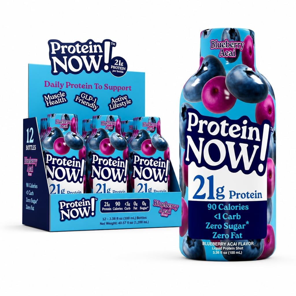 Protein Now Liquid 3 oz. Protein Shot By NutraBio– 21g Protein, 0 Carbs, 0 Fat, GLP-1 Support, Ready-to-Drink, No Refrigeration, Whey & Collagen Protein, On-the-Go Nutrition- Bl
