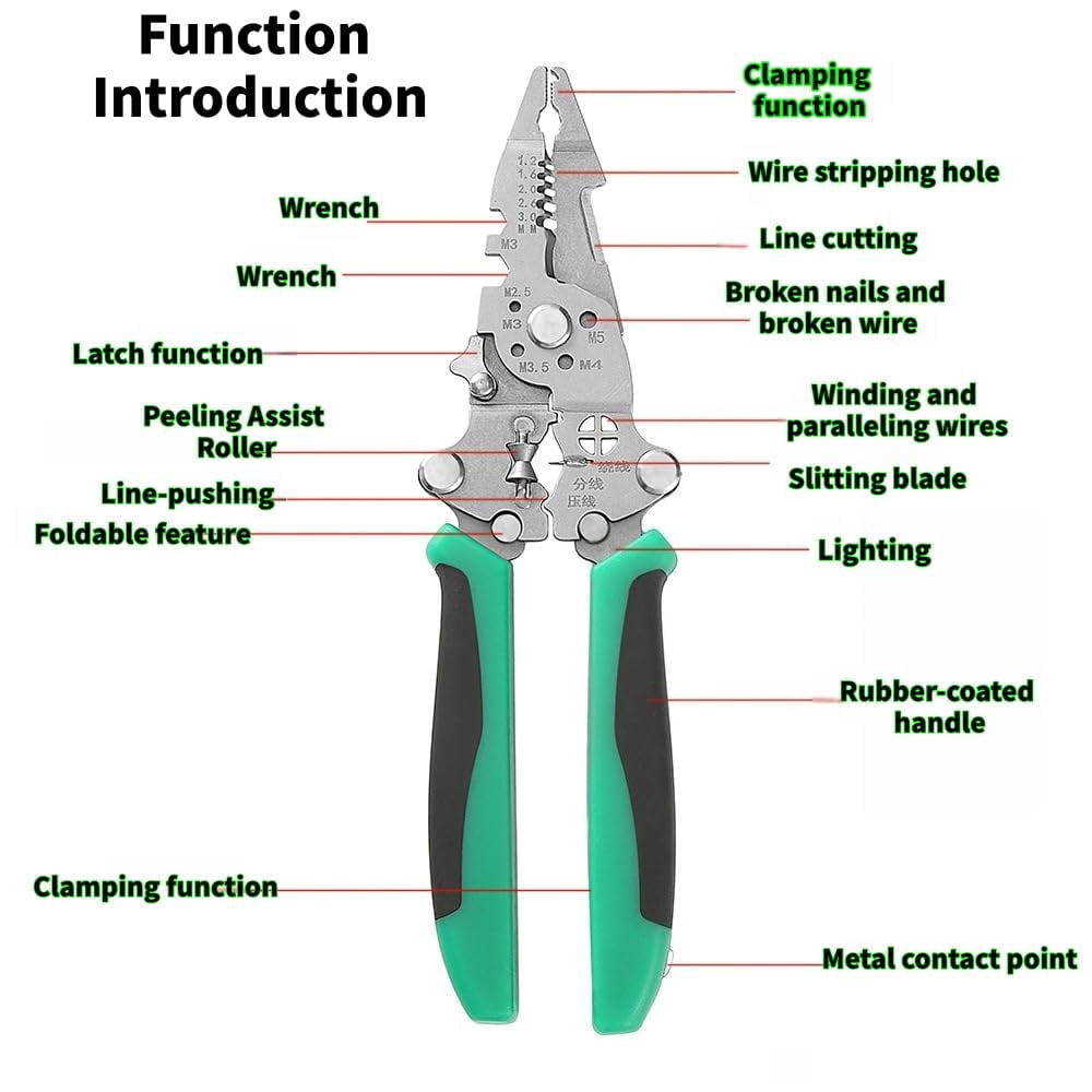 16 in 1 Wire Stripper Twister for Cutting and Pulling Wires,Made of Stainless Steel Foldable Voltage Testing Lighting Functions Specially Designed for Electricians