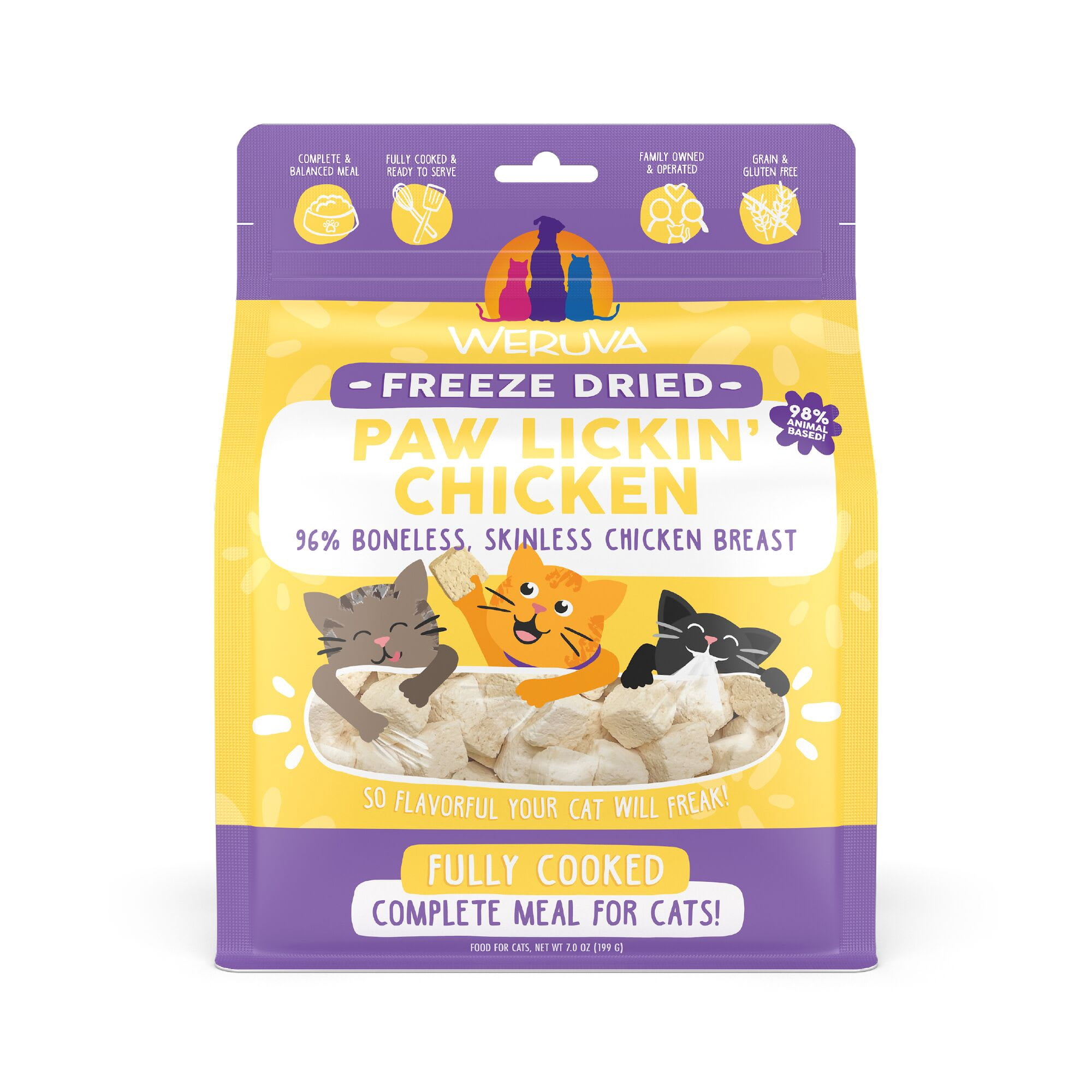 Weruva Freeze Dried Paw Lickin Chicken with 96% Boneless Skinless Chicken Breast Cat Food 7 oz.
