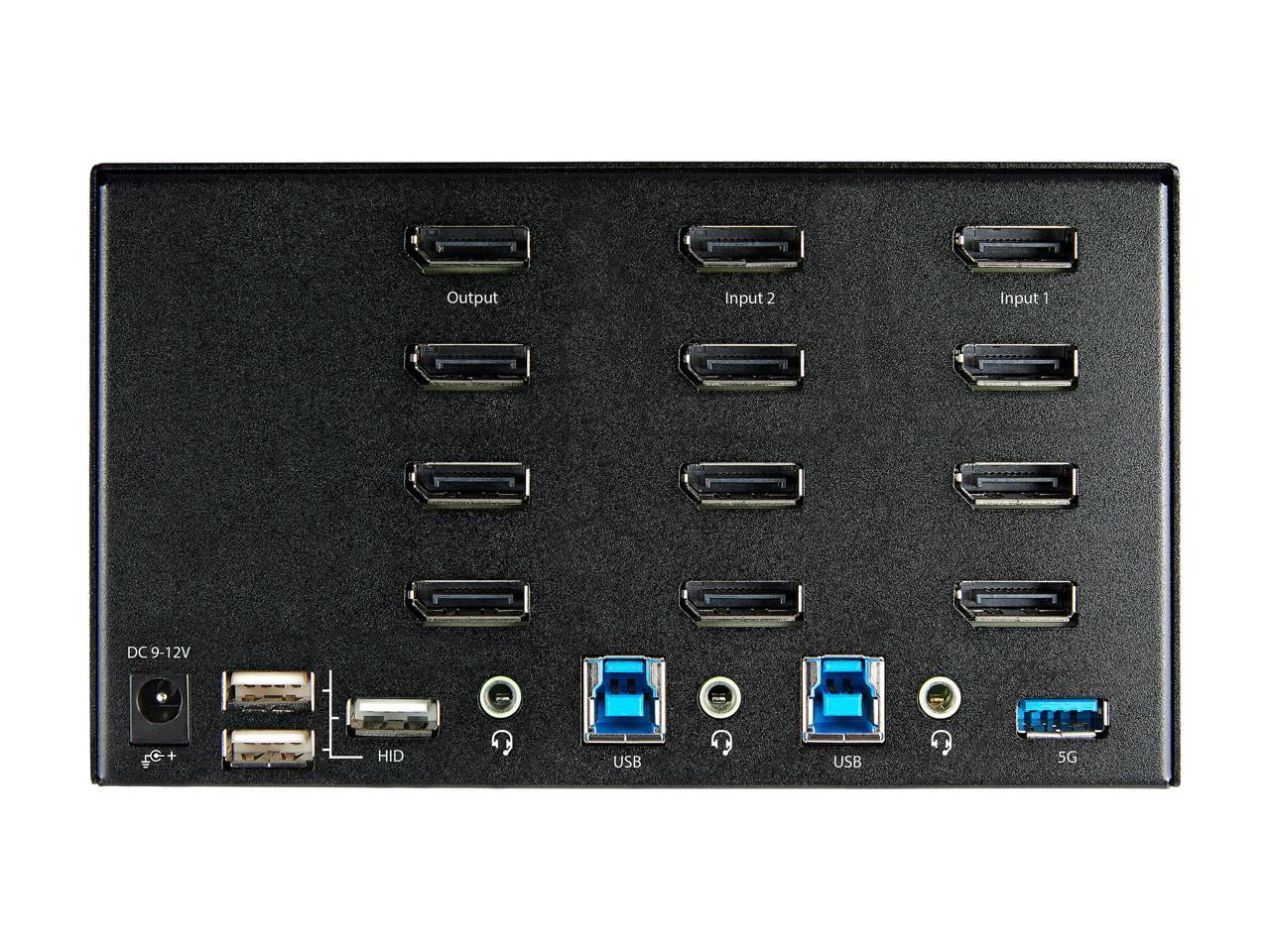 StarTech.com 2 Port Quad Monitor DisplayPort KVM Switch 4K 60Hz UHD HDR, DP 1.2 KVM Switch, 2 Port USB 3.0 Hub, 4x USB HID, Audio, Hotkey