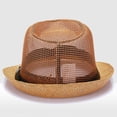 thumbnail image 4 of Breathable Hollow Mesh Jazz Hat Unisex Breathable Mesh Jazz Hat with Wide Brim Sunscreen Adjustable Size Solid Color Belt Decor Men Women Jazz Hat, 4 of 8