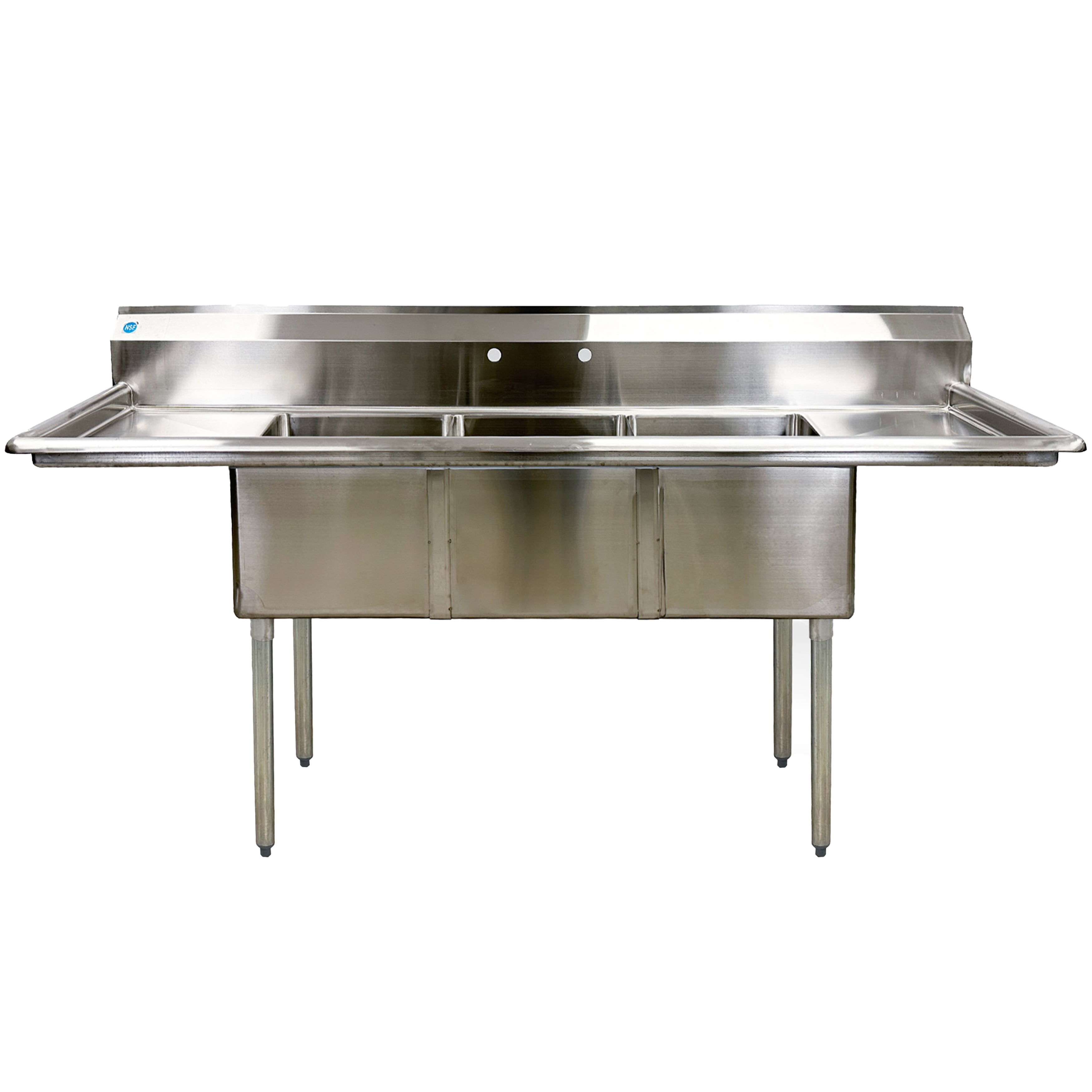 75 in. Commercial Kitchen Three Compartment Sink, NSF Sink Stainless Steel with Two Drain Board