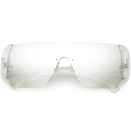 Oversize Rimless Shield Sunglasses Flat Top Mono Block Lens 62mm (Clear / Smoke Mirror)