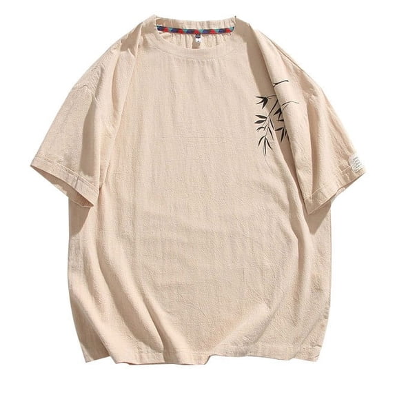 HomeGardon Men T-Shirts,Men's Printed Short Sleeved Cotton Linen Round Neck Loose Top,M-XXXXXL