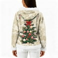 thumbnail image 4 of Women's Casual Fashion Long-Sleeve Zip-Up Fleece Hooded Cardigan with Christmas Print, Cozy and Warm for Winter Season,Khaki,2XL, 4 of 5