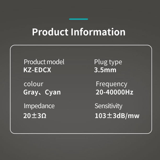 Audífonos KZ EDCX con cable para juegos de música deportiva (cian sin micrófono) Ndcxsfigh Para estrenar