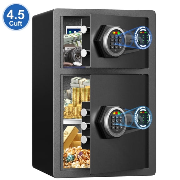 Pacriond 4.5 Cubic Digital Money Safe Box with Double Door & Adjustable Shelves, Home Security Safe with Dual Alarm System & Mute Mode for Valuables Storage