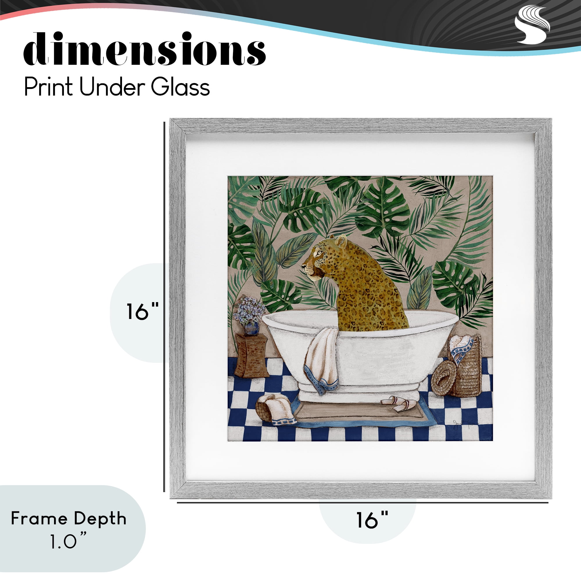 Stupell Industries Leopard in Tropical Bathtub Gray Framed Print Under Glass, design by Janet Tava